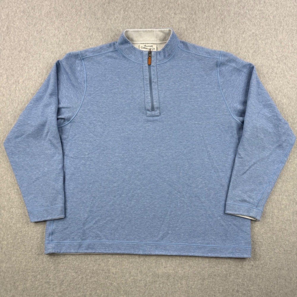 Collars & Co Sweater Mens 2XL Blue White Reversible Quarter Zip Long Sleeve